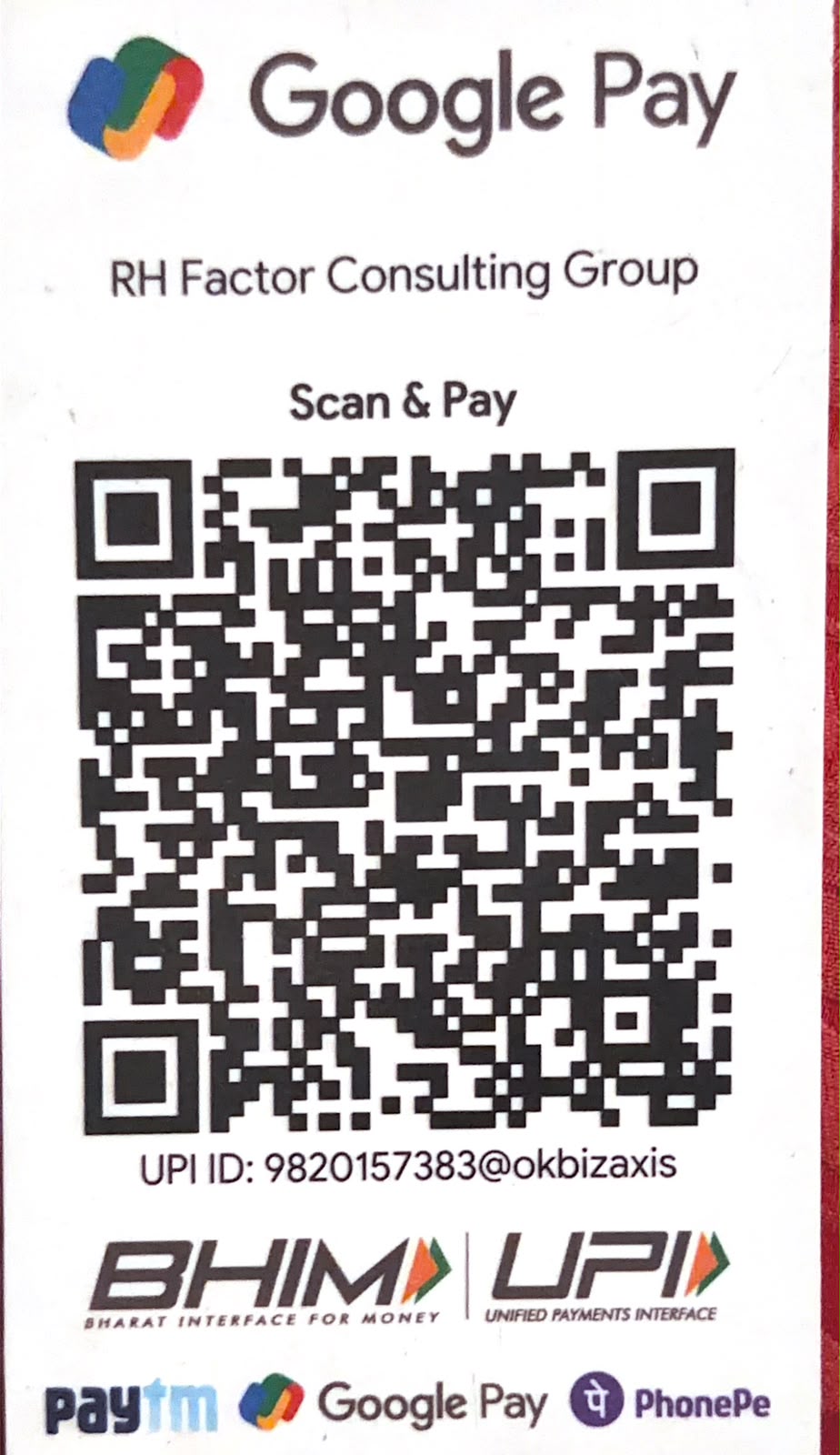 RH Factor UPI QR Code